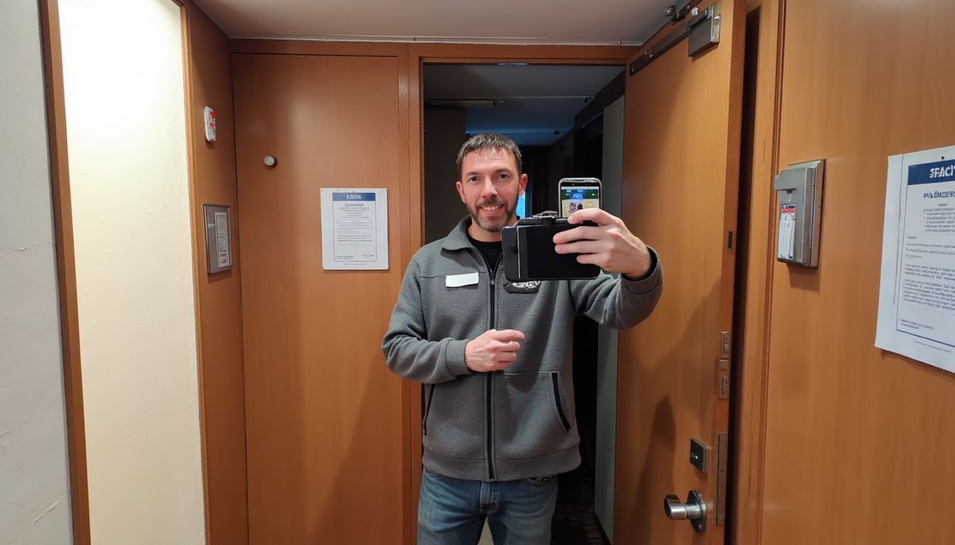 Cruise passenger in ship cabin